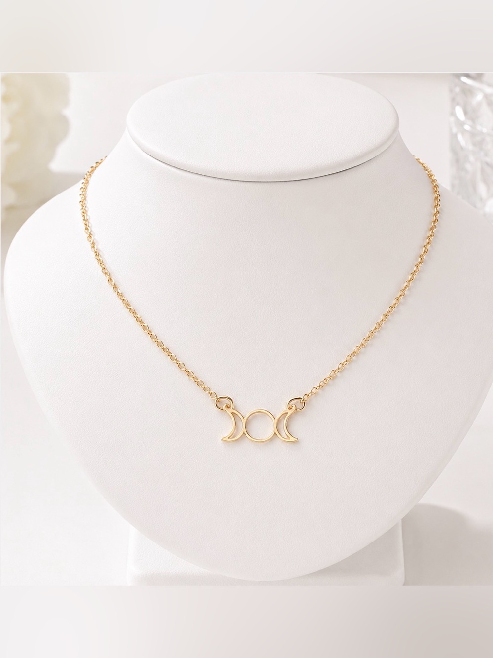 Triple Moon Gold Necklace • Celestial Crescent Moon Pendant • Boho Minimalist
